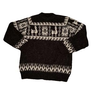 VTG Tejidos Ruminahui Wool Alpaca Sweater Mens Gray Llama Aztec S/M